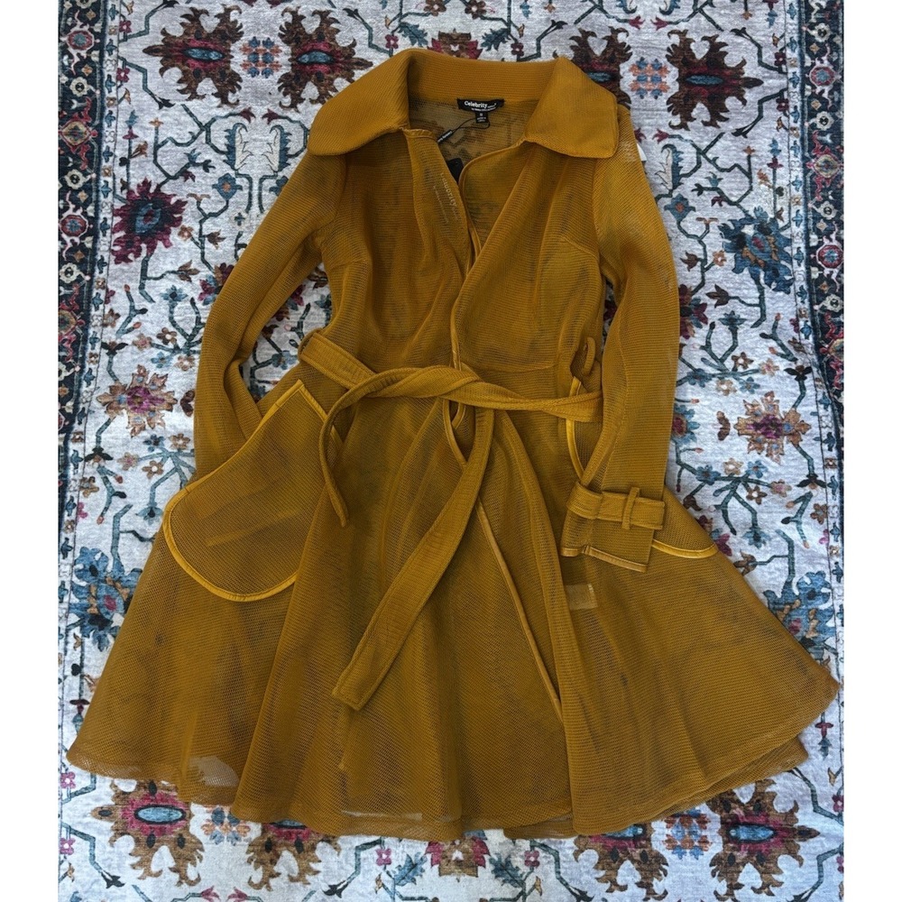 New! Celebrity Fashion by Hera Collect. Mesh Mustard Yellow Jacket Flare